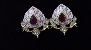 Luxury Hand Painted Meenakari <b>Stud</b> <b>Earrings</b> 18k Gold Plated Natural Emerald Ruby Polki Kundan Enamel <b>Earrings</b> Traditional <b>Fine</b> - Product Image 3