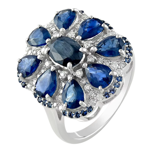 Anillo de Diamantes y Zafiro Azul en Plata de Ley 92.5 KLSR-11285 - Product Image 1