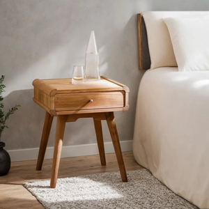 Table de chevet en bois massif avec tiroir et étagère ouverte – Table de chevet rustique moderne pour le rangement de la chambre à coucher avec finition naturelle - Product Image 1