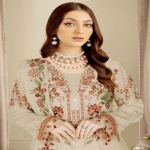 Vestidos largos para mujer Trajes de boutique Vestidos de gasa de lujo elegantes y hermosos Trajes indios de 3 piezas de Ramsha Vol 2017 - Product Image 4