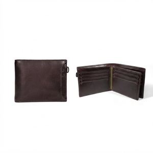 Portefeuille court pour homme Castello en cuir véritable tanné végétal ciré, fermeture ouverte, porte-cartes amovible, doublure en polyester - Product Image 1