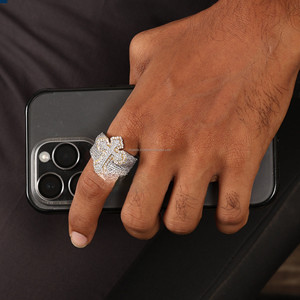 Customizable <b>Cross</b> <b>Ring</b> Unisex Gold Plated Iced Gold plated Diamond Brilliant Cut Three Stone IGI Certified Diamond Hiphop <b>Rings</b> - Product Image 5
