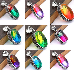 Pendentif en pierres précieuses bicolores, bijoux pendentifs multicolores de créateur, lot de pendentifs en gros - Product Image 1