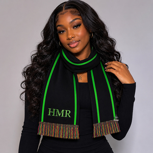 Heritage Masonic Regalia Greek Apparel Alpha Kapa Women Black Green Acrylic Blend Warm Windproof Mid-Length Knit Scarf - Product Image 1