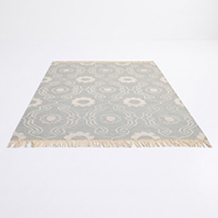 Tapis en laine bleu clair ivoire à motif floral géométrique moderne, tufté à la main, avec franges, écologique, antidérapant, à poils épais