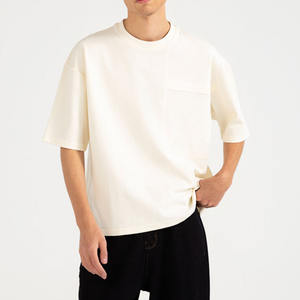 T-shirt décontracté pour homme 100 % coton, coupe ample avec poche, respirant, écologique, vente en gros, coupe décontractée, couleur crème, manches courtes - Product Image 1
