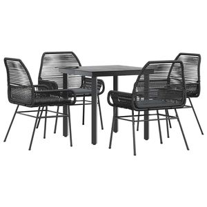 Set da pranzo da 5 pezzi in Poly Rattan nero con cuscini Set da giardino con piano in vetro - Product Image 2