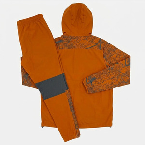 Ensemble de survêtement unisexe orange vif 2 pièces à capuche, léger, 100 % polyester, vêtements de sport athlétiques, veste et pantalon de jogging - Product Image 2