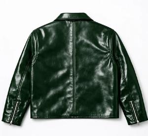 แจ็คเก็ตบอมเบอร์หนังแท้สีเขียวสำหรับผู้ชาย ขายส่ง พร้อมซับในโพลีเอสเตอร์ระบายอากาศได้ดี หรูหรา สำหรับฤดูหนาว ลายนูนสไตล์วินเทจ - Product Image 2
