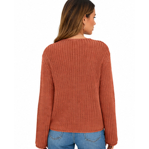 Suéter de Punto para Mujer, Color Óxido, Cuello Redondo, Manga Larga, Estilo Casual para Otoño, Antipilling, 100% Acrílico, Corte Regular - Product Image 1