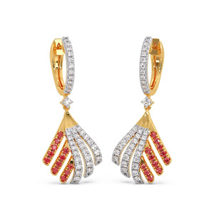 ต่างหูขนนกสีแดงทองแบบหยดน้ำ - Product Image 1
