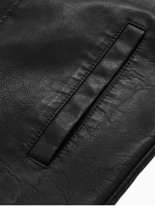 TRIBON SPORTS <b>Men's</b> Black Cow Skin <b>Leather</b> Bomber <b>Jacket</b> Stand Collar Zipper Closure Slim Fit Regular Sleeve Solid Color Winter - Product Image 3