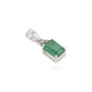 Pendentif en argent sterling 925 avec émeraude authentique taille octogonale et diamants, pierre de naissance de mai délicate - Product Image 3