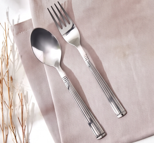 Juego de cuchara y tenedor de acero inoxidable de primera calidad, pulido espejo, mango largo, diseño minimalista, vajilla para ocasiones de boda - Product Image 1