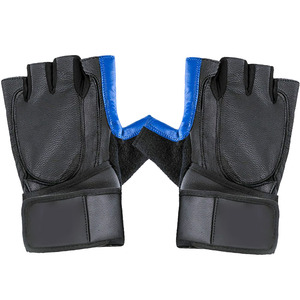 Half Finger Leather Gym <b>Gloves</b> Black Blue Adjustable Wrist Strap <b>Weight</b> Lifting Unisex Fitness Workout - Product Image 3