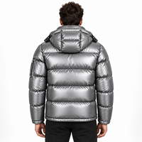 Veste d'hiver matelassée brillante pour homme, manteau à capuche rembourré, col montant, poches zippées, vêtements décontractés urbains pour temps froid