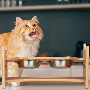 Non-Slip Bamboo Pet Feeding Station S/M/L 304 Stainless Steel Ceramic <b>Bowls</b> Eco <b>Raised</b> Cat <b>Dog</b> Feeder Custom - Product Image 5
