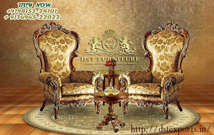 Silla de madera tallada con estilo de lujo para sala de estar, juego de asientos de estilo de lujo con relieve y taburete - Product Image 3