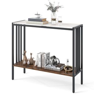 Consolle Moderna Industriale a Specchio con Design a 2 Livelli e Piano in Pietra Sinterizzata - Product Image 1