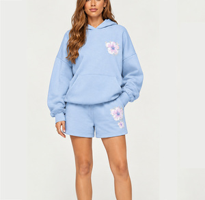 OEM <b>Custom</b> Women Hoodie Shorts Set Polyester Cotton Casual Screen Printing Personalized Print Lounge Outfit Matching Two Piece - Product Image 2