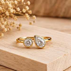 Meilleur Prix Bague de Fiançailles Toi et Moi à Deux Pierres, Diamant de Laboratoire Taille Poire, Bague Manchette, Cadeau de Mariage pour Elle, Bague de Mariage, Bijoux Fins - Product Image 5