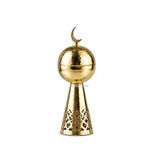 Hand Made Brass Incense <b>Burner</b> With Crescent Moon Top And Geometric Cutout Design Religious Use All Season - Product Image 1