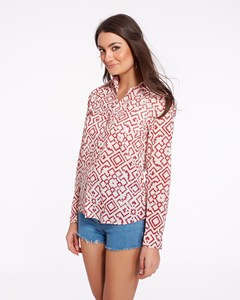 <b>Boho</b> Chic Red Block Print Cotton <b>Shirt</b> for Women with Floral Design Lightweight Fabric and Everyday Casual Wear - Product Image 1