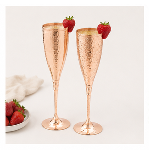 Juego de 2 Copas de Champán de Cobre Martillado de Lujo, Copas de Vino de Cobre Puro Hechas a Mano con Soporte de Latón, Copas Irrompibles - Product Image 2