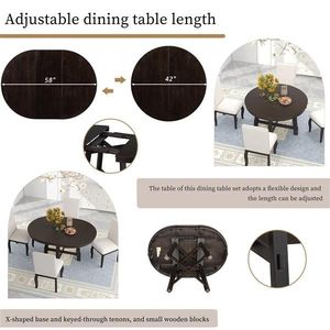 Espresso Farmhouse Round Extendable Dining Table with 16\" Leaf Wood Kitchen Table - Product Image 4