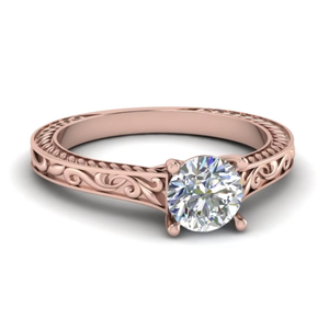 Anillo Solitario con Diamante Redondo Auténtico |   Anillo de Diseño de Oro Rosa de 14K para Mujer, Ideal para Fiestas |   Juego de Joyería de Lujo para Regalo de Compromiso - Product Image 3