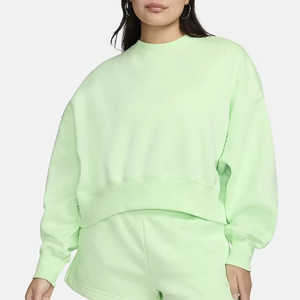 เสื้อสเวตเชิ้ตคอกลมโอเวอร์ไซส์สำหรับผู้หญิง สีเขียวมิ้นท์ล้วน ผ้าฝ้ายถัก 100% ทรงไหล่ตก แขนยาว เหมาะสำหรับใส่ในฤดูใบไม้ร่วง - Product Image 4