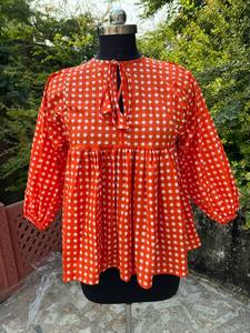 Tunique en coton imprimé à col rond pour femme, robe courte décontractée d'été, tunique légère en coton - Product Image 4