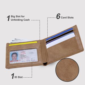 Portafoglio da uomo sottile con blocco RFID, porta carte di credito a due ante, da tasca frontale, con finestra per documenti, regalo per uomini d'affari - Product Image 2