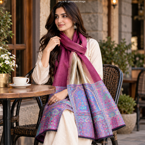 Moonlight Zari Reversible Stole Shawl 70x200 cm for Women with Fine <b>Wool</b> Fabric, Elegant Paisley Border, Traditional Ethnic Wint - Product Image 4