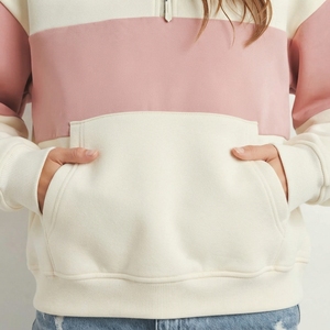 เสื้อสเวตเชิ้ตผู้หญิงแบบคอซิปครึ่งตัว ทรงโอเวอร์ไซส์ ผ้าฟลีซ แต่งขอบแขนเสื้อแบบริบ สไตล์ลำลองแนวสตรีทแวร์ - Product Image 2