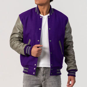 <b>Mens</b> <b>Varsity</b> <b>Jacket</b> Purple and Grey Custom Letterman Baseball <b>Bomber</b> College <b>Jacket</b> with PU Leather Sleeves OEM Manufacturer - Product Image 3