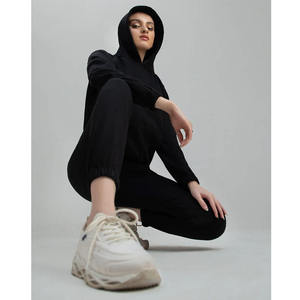 Ensemble de survêtement noir personnalisé pour femme, sweat à capuche zippé et pantalon de jogging assorti, tenue de sport décontractée deux pièces - Product Image 5