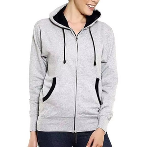 Sudadera con capucha para mujer, color gris, manga larga, con cremallera, color sólido, transpirable, mezcla de algodón tejido, estilo otoñal, sudadera con capucha forrada - Product Image 1
