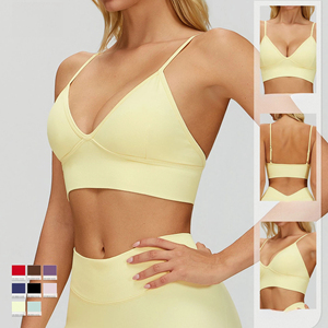 Medium Support Double Shoulder Sports <b>Bra</b> <b>Strap</b> Seamless Yoga <b>Bra</b> Front V-neck Quick-drying Lightweight Sports Top Wear - Product Image 3