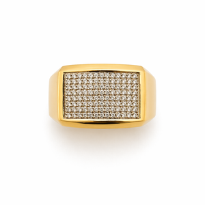 Anillo de Sello Rectangular para Hombre de Oro Amarillo de 18K con Micro Pavé de Circonita Cúbica, Pulido, Anillo de Declaración, Joyería para Boda y Fiesta, Regalo - Product Image 1