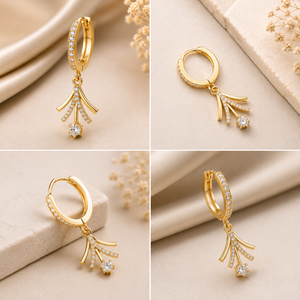 Luxury Gold Plated Brass Pyramid Tassel Hoop <b>Earring</b> Elegant <b>Dangling</b> <b>Diamond</b> Party Wear Fashion Jewelry Women Gift Collection - Product Image 5