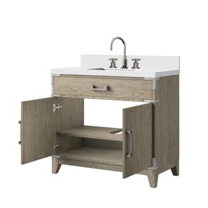 36 In. W X 22 In. D lavabo da bagno singolo in rovere grigio con piano in marmo coltivato e rubinetto per piccoli bagni - Product Image 5
