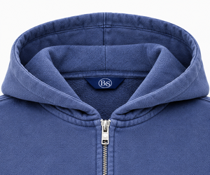 Sweat à capuche zippé bleu pour homme, coupe carrée et courte, en molleton de coton, avec logo brodé sur la manche gauche, style décontracté pour l'automne - Product Image 6