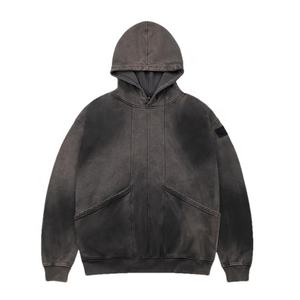 Diseño personalizado Crop Sudadera Fleece Retro Wash zip up Sudadera con capucha Algodón French Terry Street Style Oversize Sudadera con capucha - Product Image 4