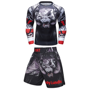 Ensemble de rashguard de compression pour homme, manches courtes, séchage rapide, imprimé loup, vêtements de combat, shorts de sport - Product Image 2