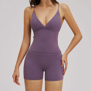 High Waist Solid Color Yoga Shorts Seamless Spandex Nylon Four-Way Stretch Full Length Women's Workout Wear 2-Piece Set - Product Image 5