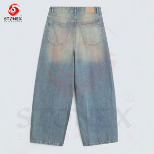 Jeans en denim délavé bleu clair vintage pour hommes, coupe décontractée, jambe droite, style streetwear, en coton, vente en gros - Product Image 5
