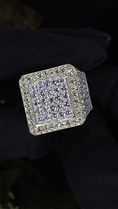 <b>Iced</b> Square <b>Ring</b> Moissanite Micro Diamond Sterling Silver Rhodium Plated Men's Cut Pave <b>Iced</b> <b>Ring</b> Unique Wedding Anniversary - Product Image 6