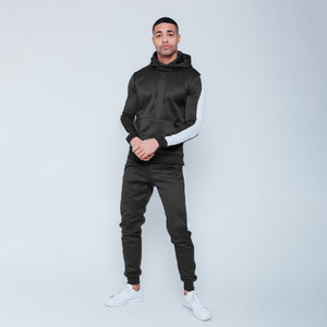 Ensemble de survêtement pour homme, noir, à capuche, sweat-shirt et pantalon de jogging, couleur unie, respirant, en polyester, pour l'automne - Product Image 2