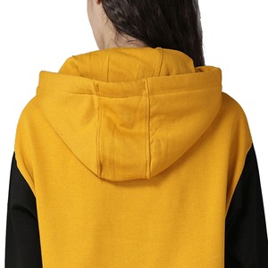 Sudadera con Capucha para Mujer, Amarilla y Negra, de Manga Larga, Informal, Estilo Urbano, de Algodón Tejido, con Bolsillo, para Otoño - Product Image 3